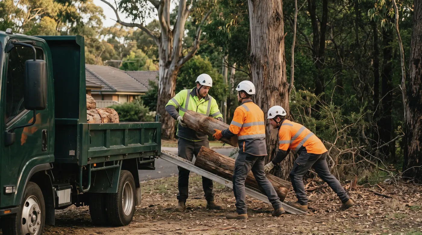 Arborist crew and equipment on a local job