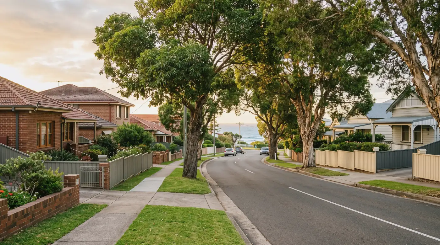 A leafy residential street in Merewether, Newcastle