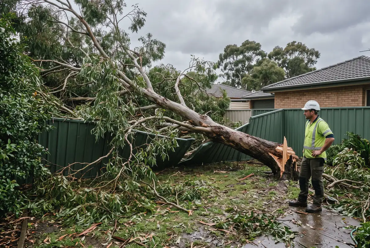 Arborist assessing a storm-damaged tree in the Hunter